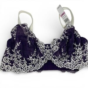 Wacoal Embrace Lace Purple Ivory Sheer Underwire Bra 38D NWT Romantic